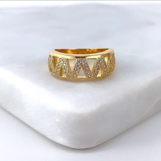 18k Gold Filled Micro Cubic Zirconia Zig Zag Ring