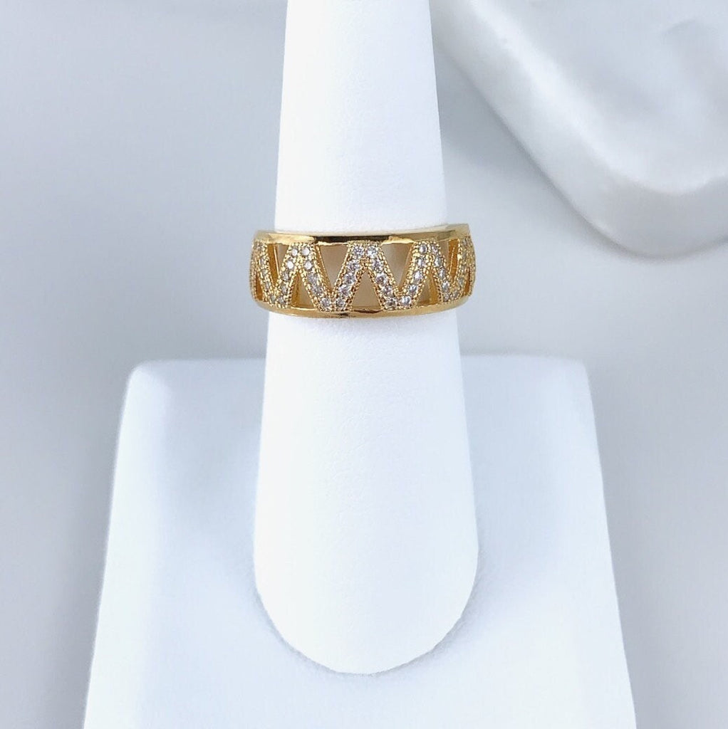 18k Gold Filled Micro Cubic Zirconia Zig Zag Ring