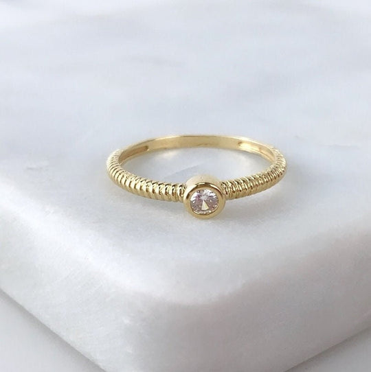 18k Gold Filled Twisted Solitaire Cubic Zirconia Ring