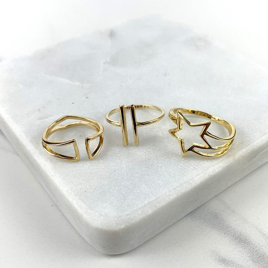 18k Gold Filled Parallel Crown or Star Adjustable Rings