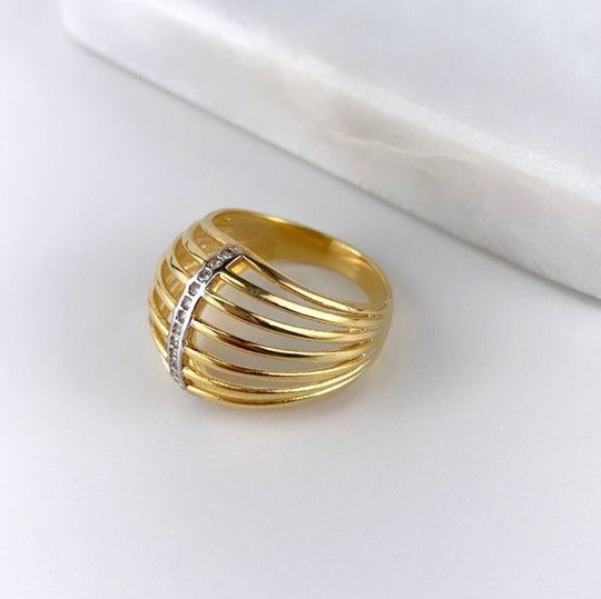 18k Gold Filled Two Tone with Micro Cubic Zircona Dome Ring