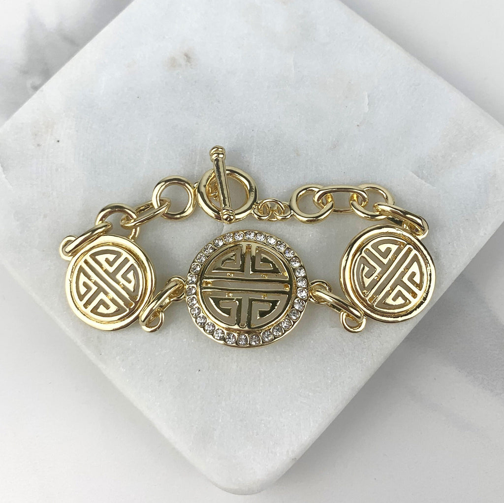 18k Gold Filled CZ Chinese Blessing Symbol Bracelet