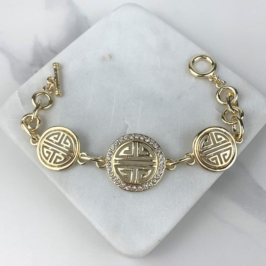 18k Gold Filled CZ Chinese Blessing Symbol Bracelet