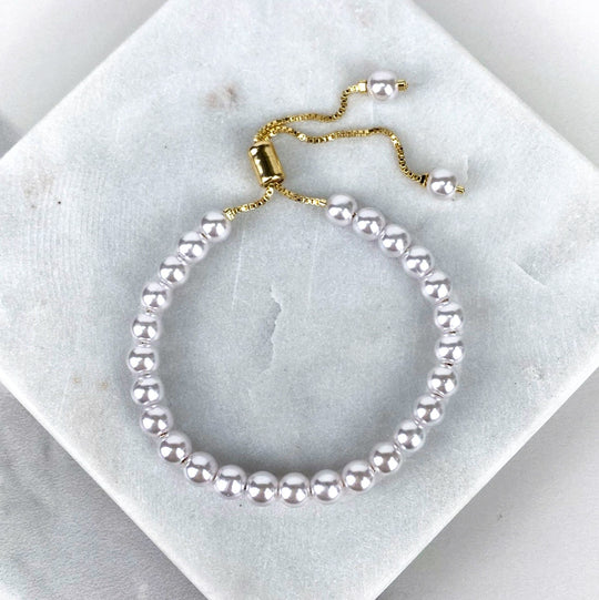 18k Gold Filled White Beaded Adjustable Bracelet