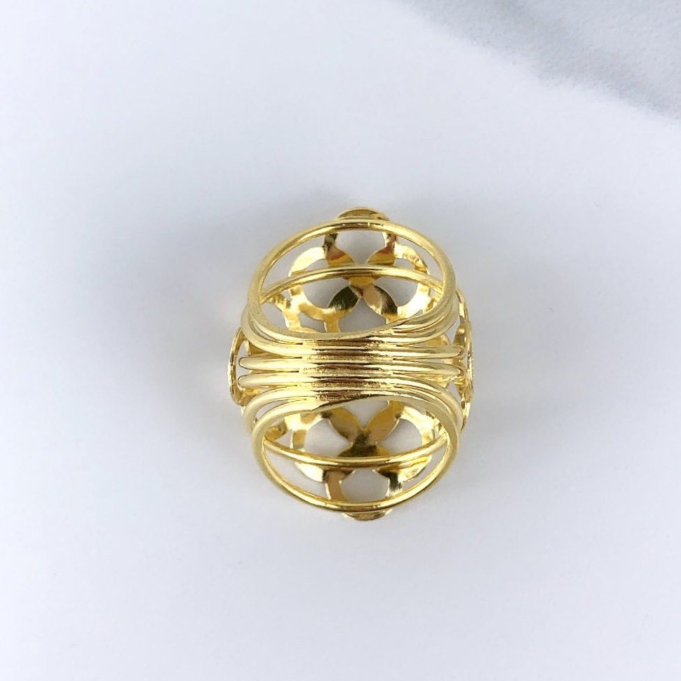 18k Gold Filled Two Tone Rhodium Details Circles Statement Ring