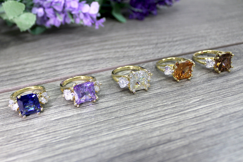18k Gold Filled Colored Three Stones Ring
