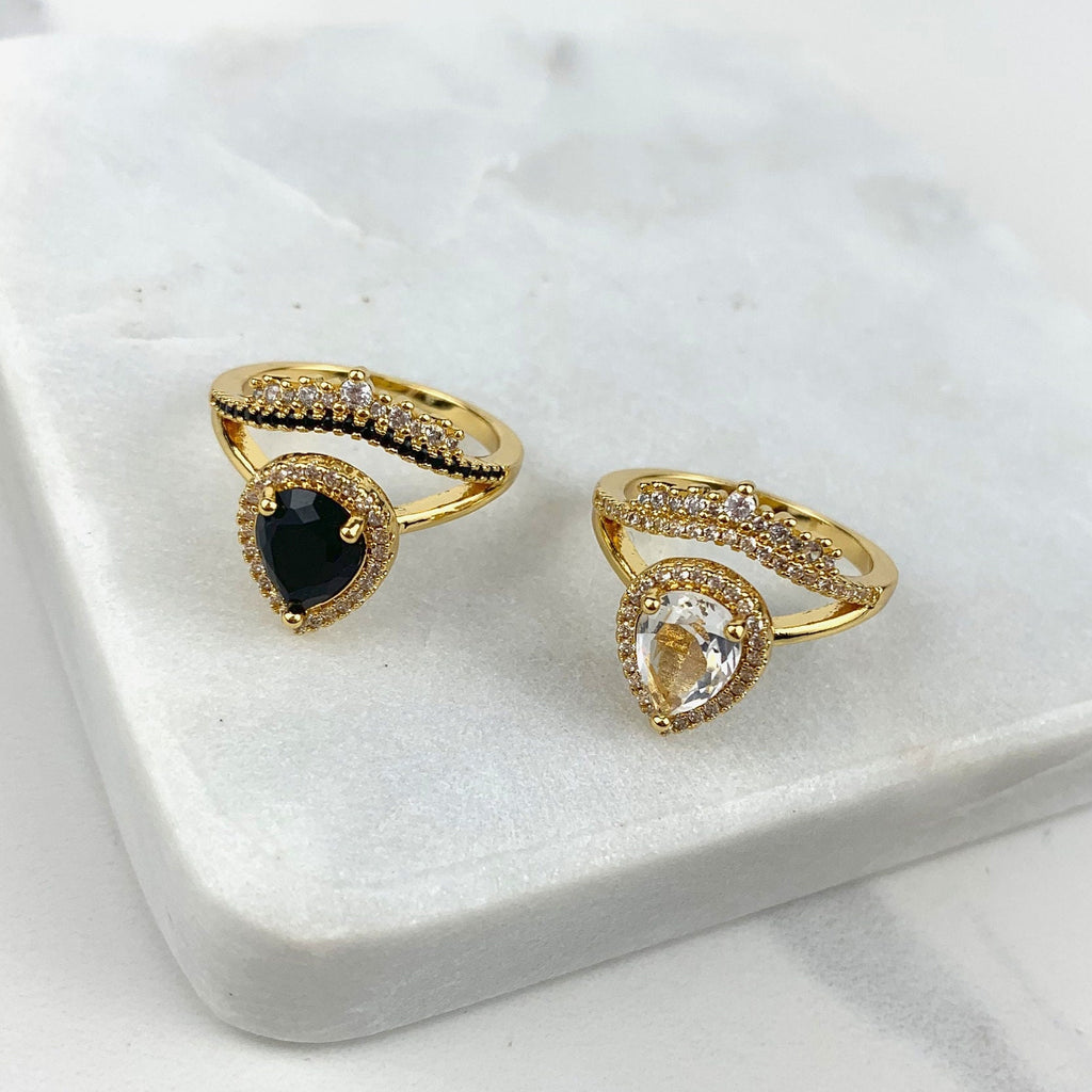 18k Gold Filled Micro CZ and White or Black Zirconia Crown Design Ring