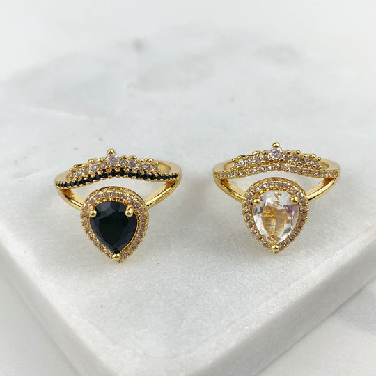 18k Gold Filled Micro CZ and White or Black Zirconia Crown Design Ring