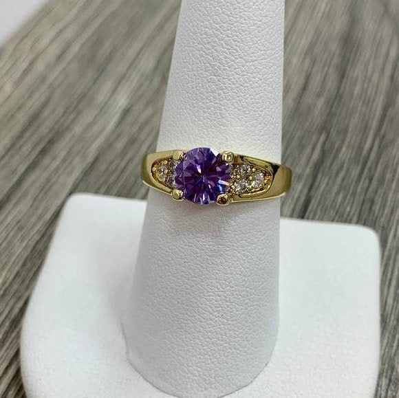 18k Gold Filled Colored Cubic Zirconia Accented Solitaire Ring