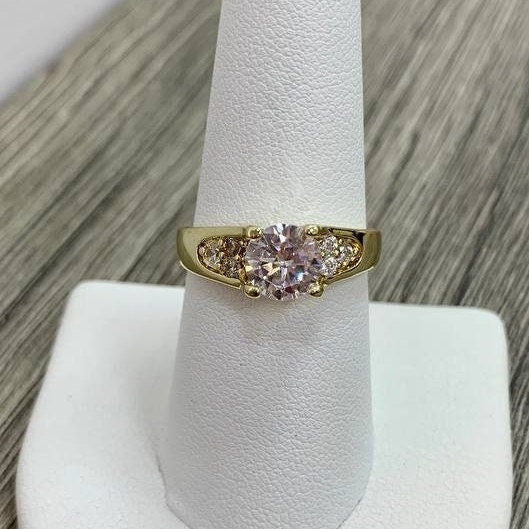 18k Gold Filled Colored Cubic Zirconia Accented Solitaire Ring