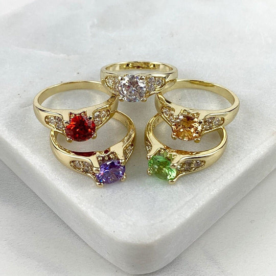 18k Gold Filled Colored Cubic Zirconia Accented Solitaire Ring
