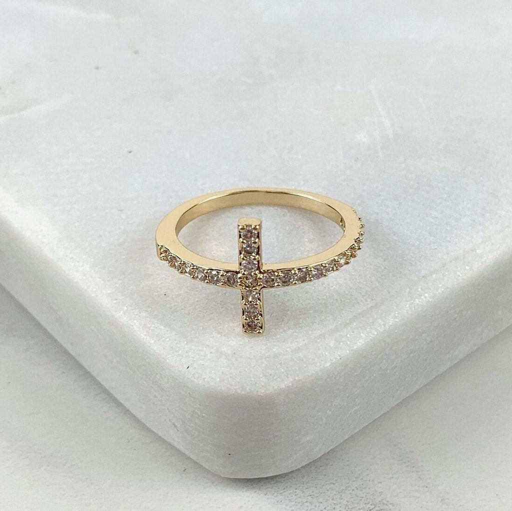 18k Gold Filled Cubic Zirconia on Top Band Cross Design Ring
