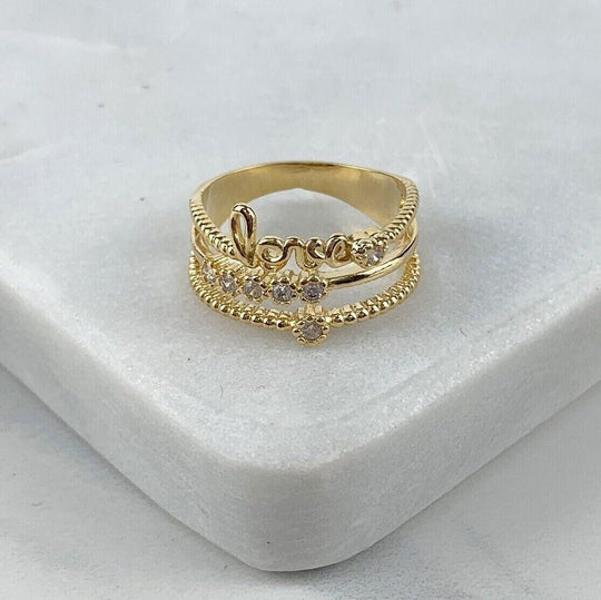 18k Gold Filled CZ and Love Word Simulated Stacking Ring