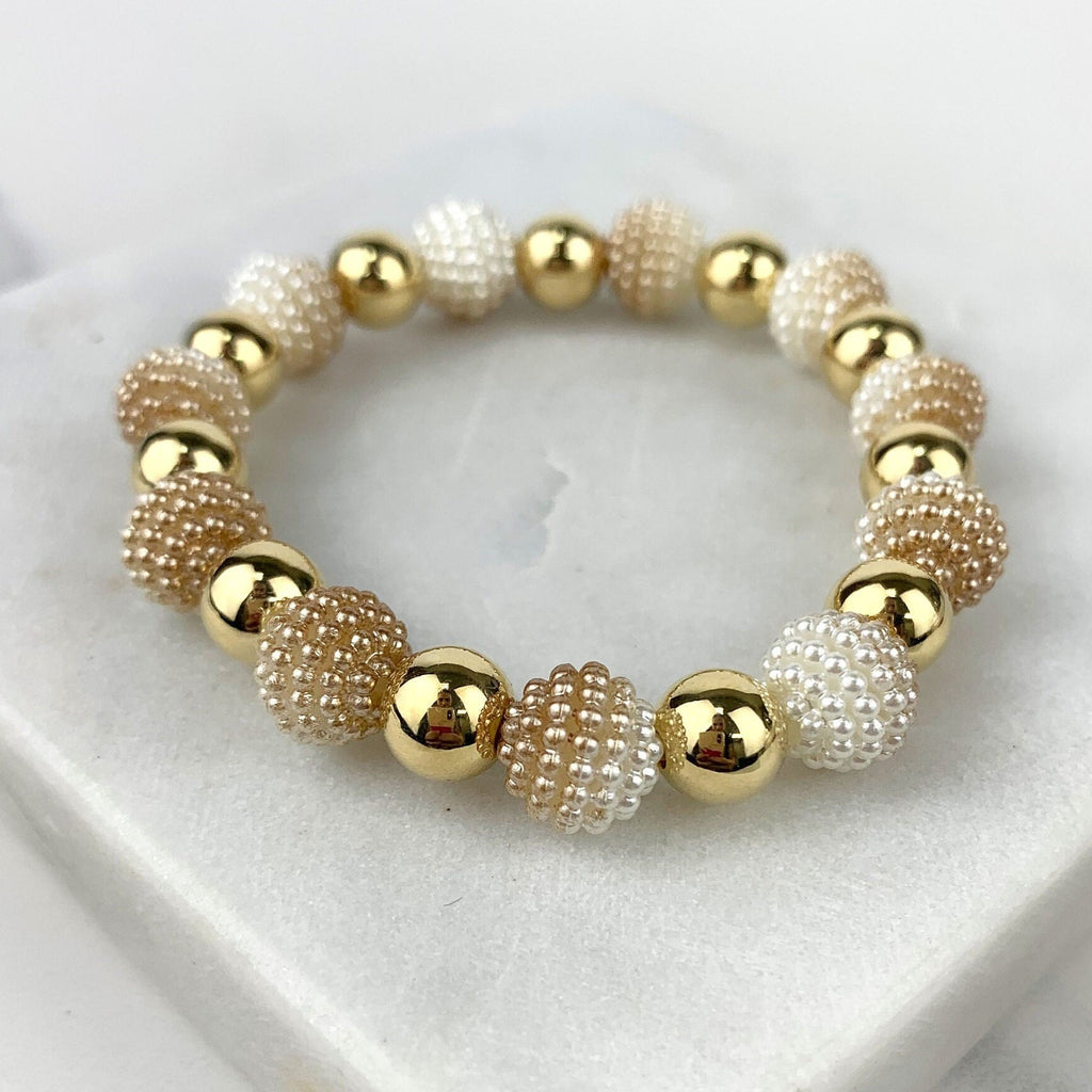 18K Gold Filled Beads Texturized Pearls Bracelet Exclusive at