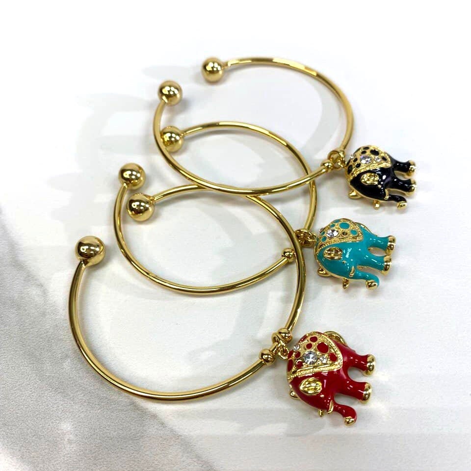 18k Gold Filled Blue Elephant Charm Cuff Bracelet