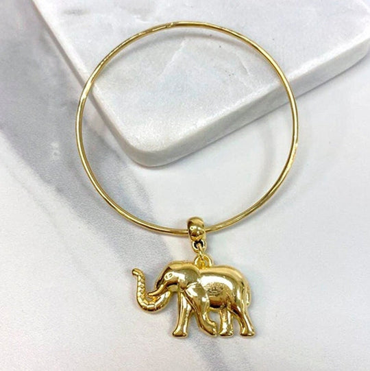 18k Gold Filled Elephant Charm Hoop Bracelet