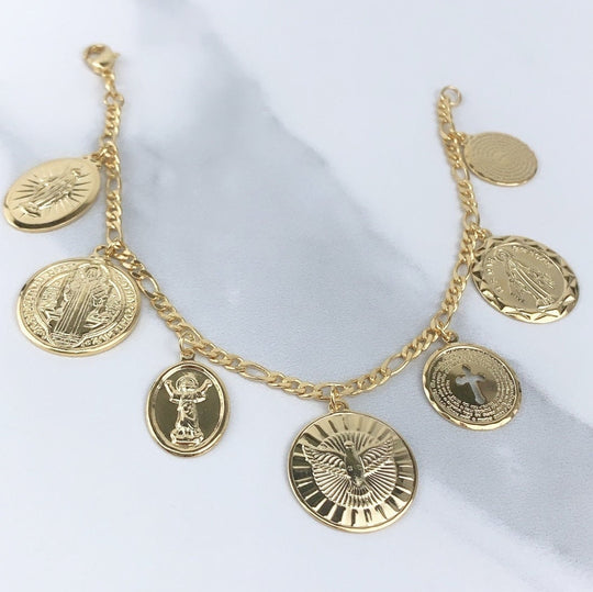 18k Gold Filled Figaro Coins Charms Bracelet