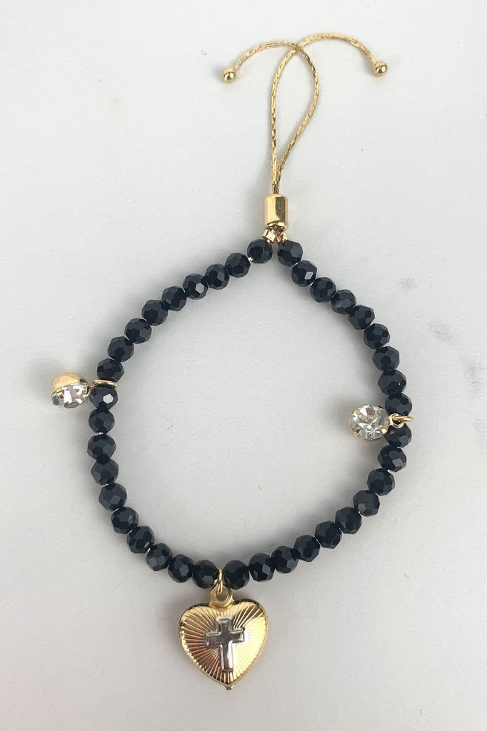 18k Gold Filled with Charms Black Beads Adjustable Bracelet