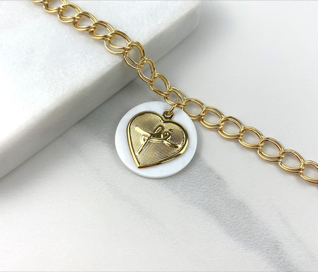 18k Gold Filled Double Oval Link Heart Fe Charm Bracelet