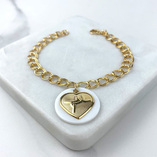 18k Gold Filled Double Oval Link Heart Fe Charm Bracelet