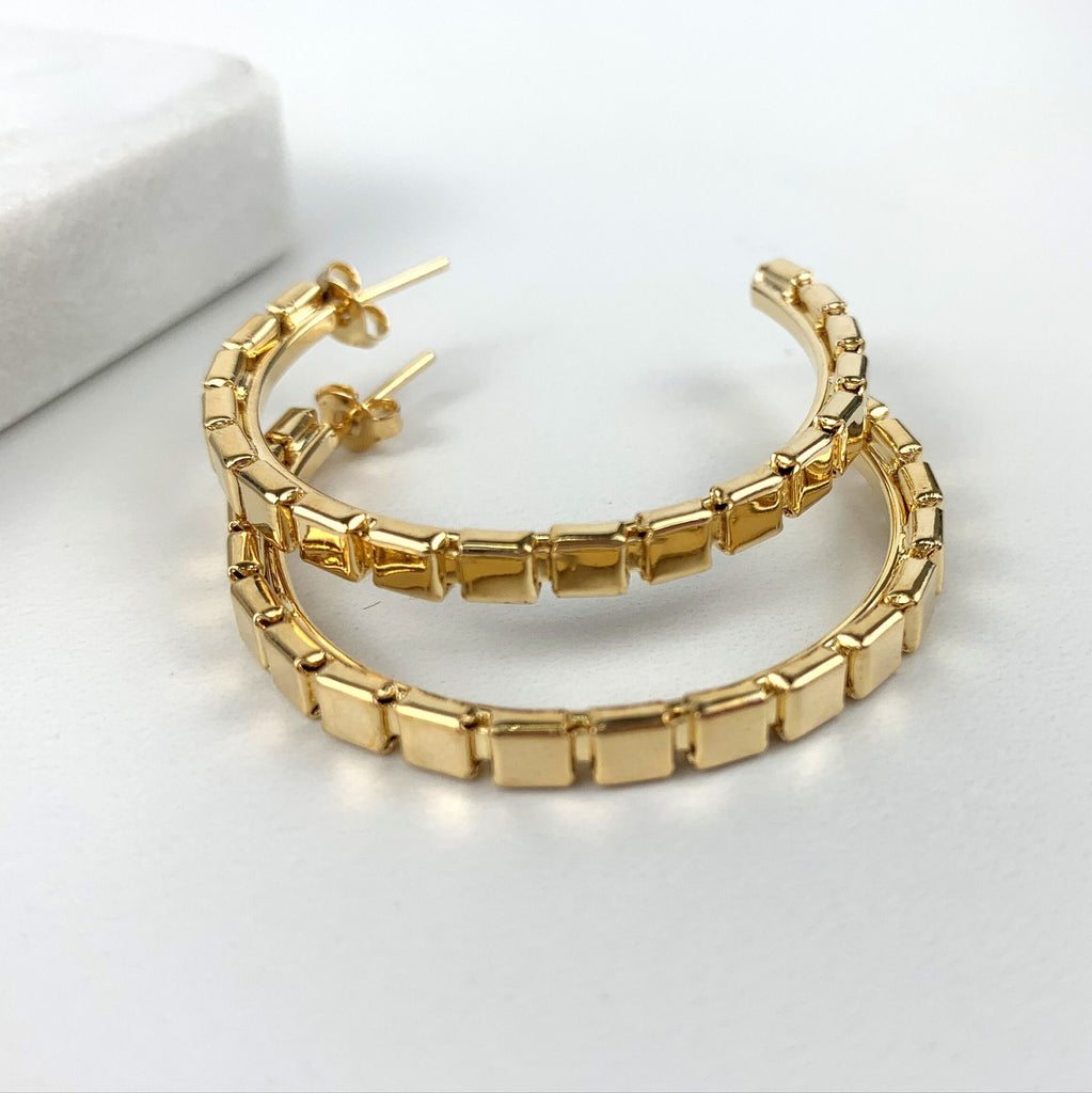 18k Gold Filled 3mm Square Design C-Hoop Earrings
