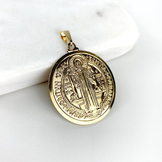 18k Gold Filled Double Sided San Benito, Saint Benedict, Coin Pendant