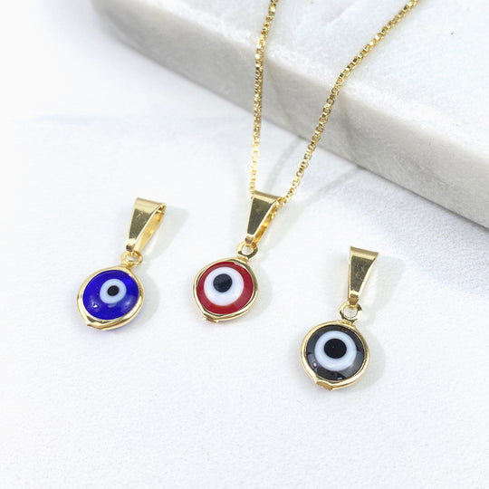 18k Gold Filled Evil Eyes Red Blue or Black Pendant