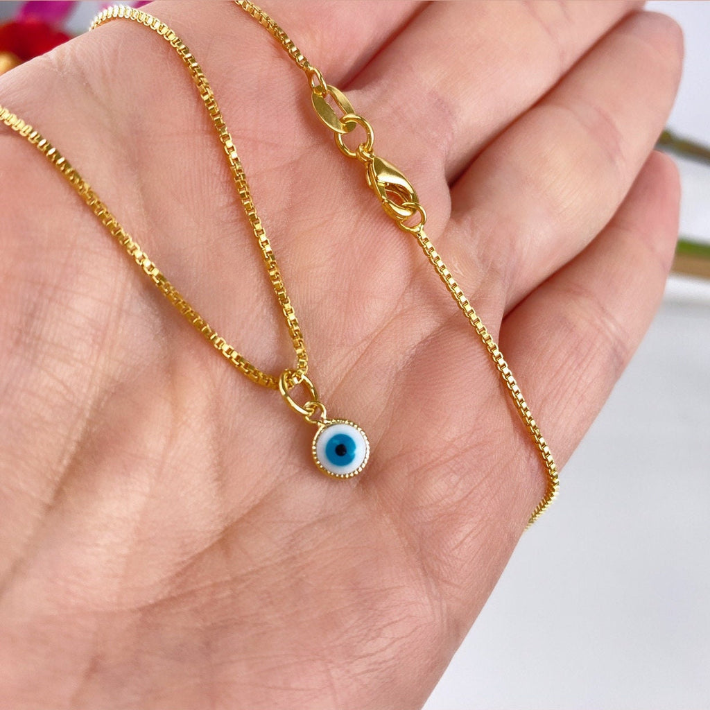 18k Gold Filled with Greek Eye 1mm Box Chain