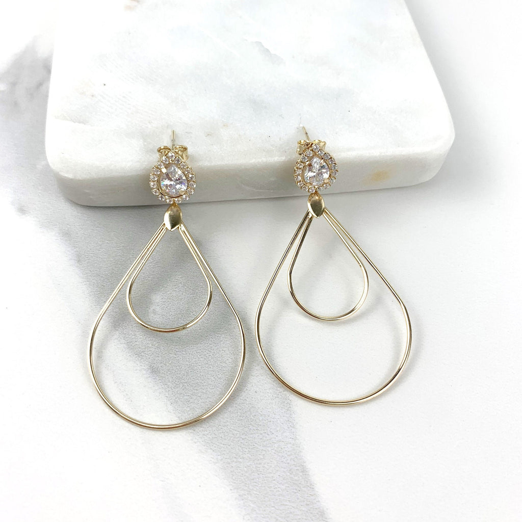 18k Gold Filled Cubic Zirconia Double Dangling Teardrop Earrings