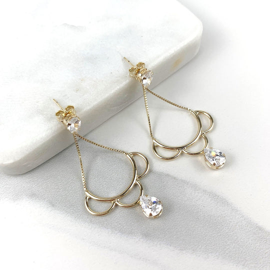 18k Gold Filled Cubic Zirconia Dangling Teardrop Earrings