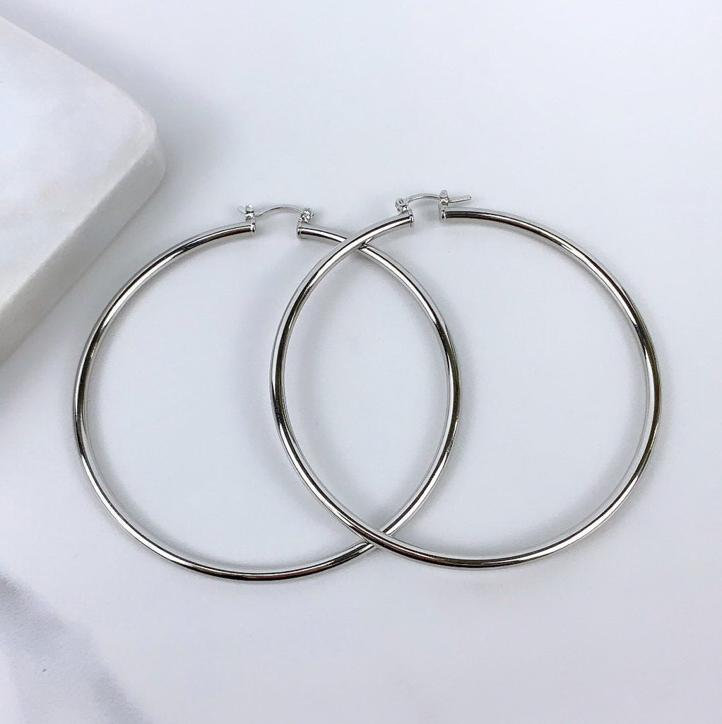 Thick Silver Hoop Earrings - Gray