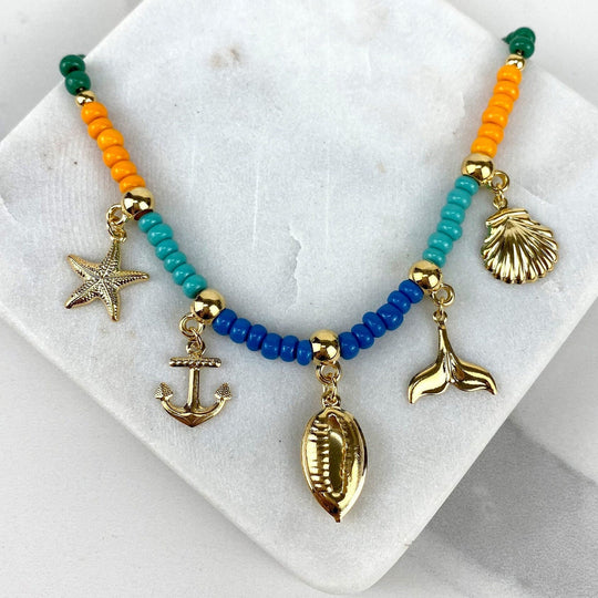 18k Gold Filled Ocean Charms Colored Beads Necklace