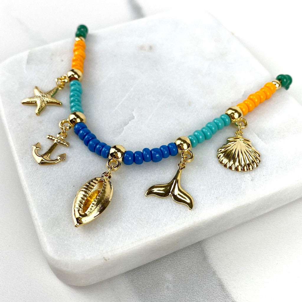 18k Gold Filled Ocean Charms Colored Beads Necklace