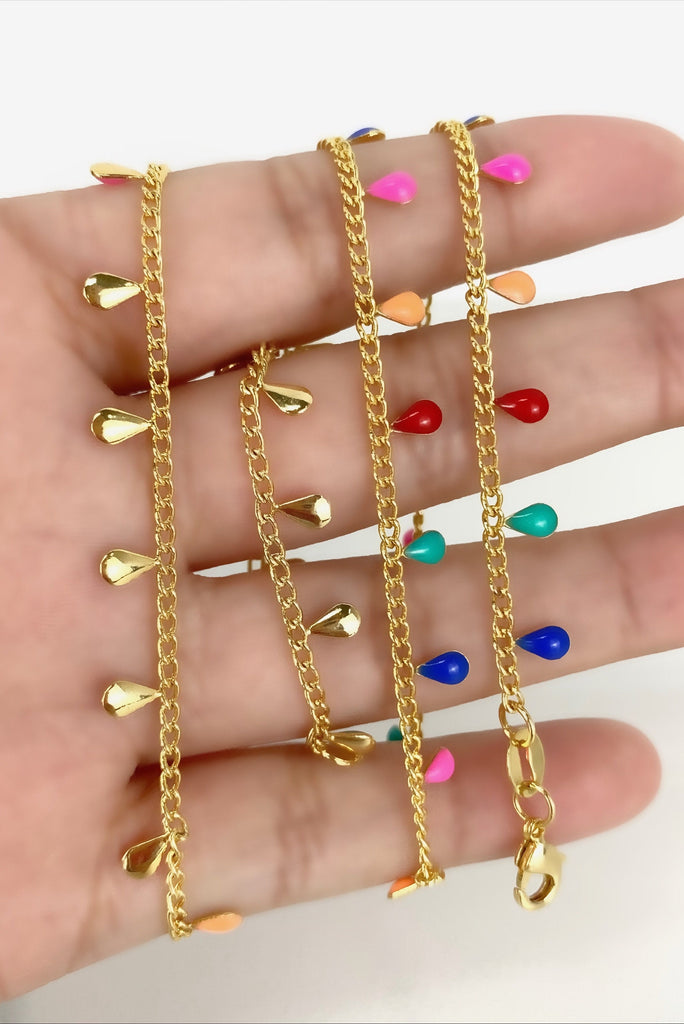 18k Gold Filled Teardrop Bracelet, Necklace or Anklet