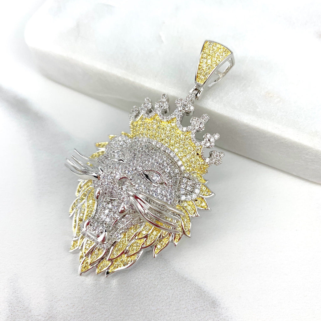 18k Gold Filled Micro Cubic Zirconia Lion Head With Crown Pendant