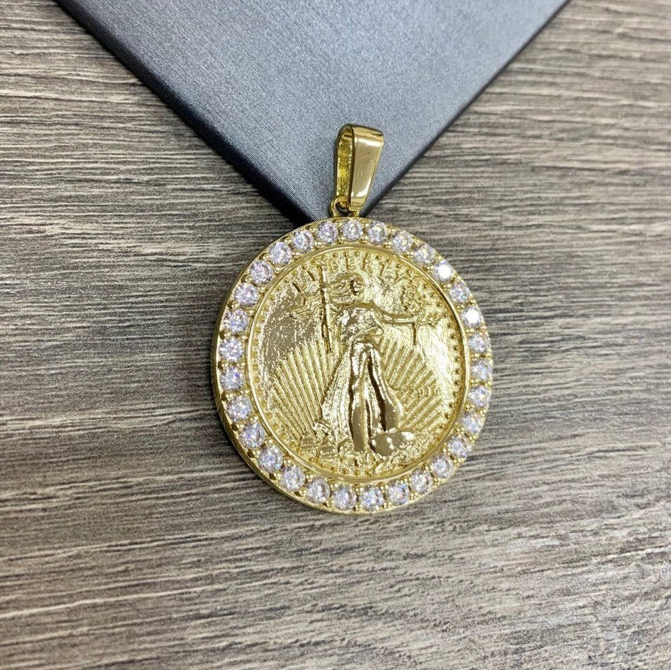 18k Gold Filled Lady Liberty Coin Pendant