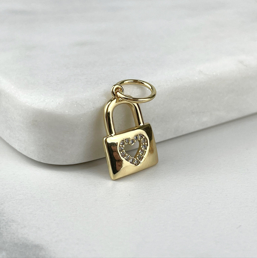 18k Gold Filled Lock Clear Multicolor or Heart Charms