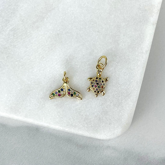 18k Gold Filled Multicolor Turtle or Whale Tail Charms