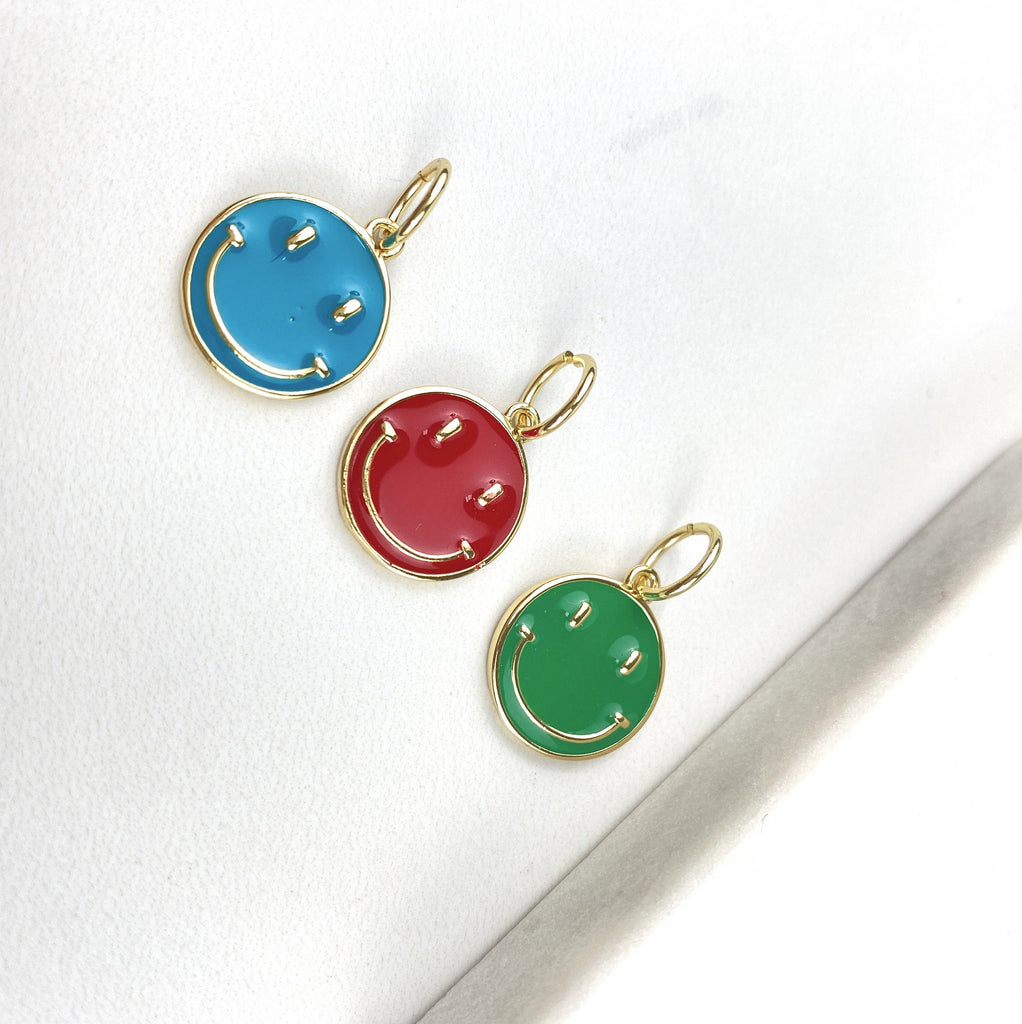 18k Gold Filled Colored Enamel Happy Face Charms Pendants
