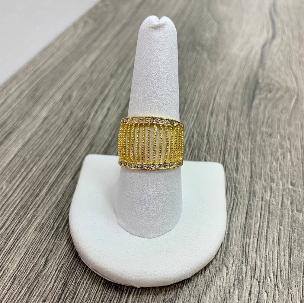 18k Gold Filled Two Tone Micro CZ Rugged Wires Dome Ring