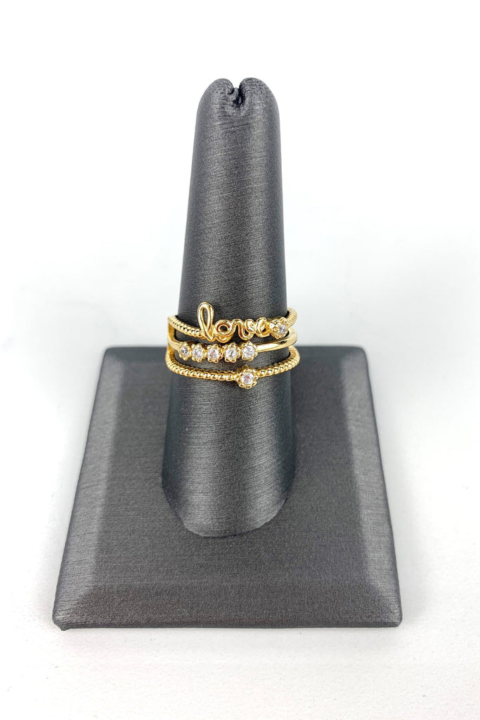 18k Gold Filled CZ and Love Word Simulated Stacking Ring