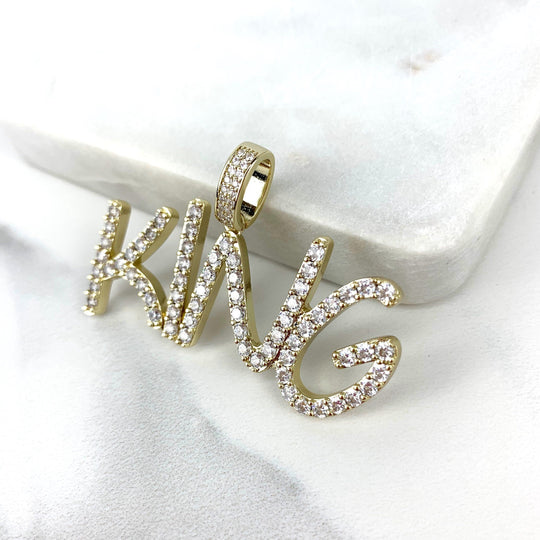 18k Gold Filled Cubic Zirconia King Name Pendant