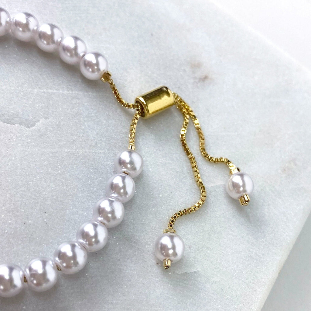 18k Gold Filled White Beaded Adjustable Bracelet