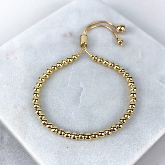 18k Gold Filled 4mm Gold Ball Adjustable Bracelet