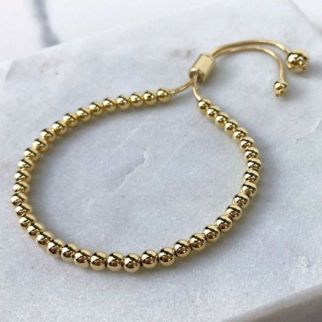18k Gold Filled 4mm Gold Ball Adjustable Bracelet