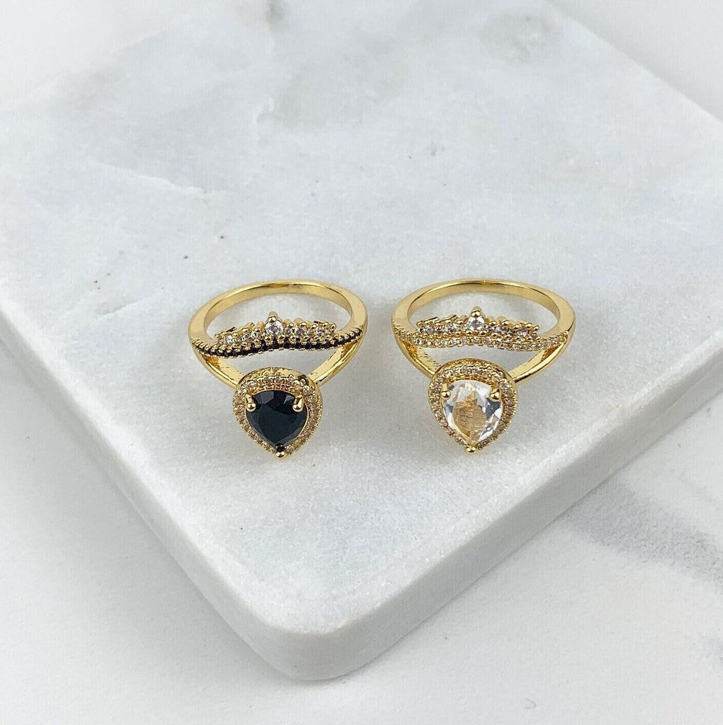 18k Gold Filled Micro CZ and White or Black Zirconia Crown Design Ring