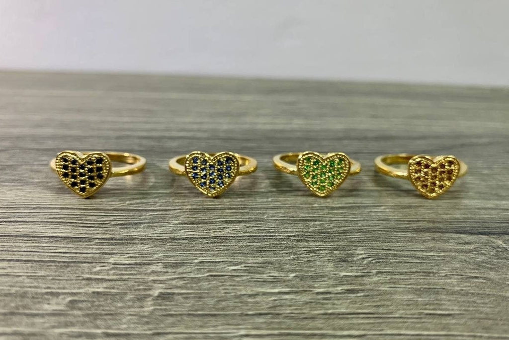 18k Gold Filled Colored Micro Cubic Zirconia Heart Design Ring