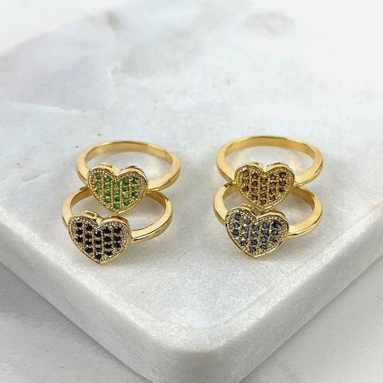 18k Gold Filled Colored Micro Cubic Zirconia Heart Design Ring