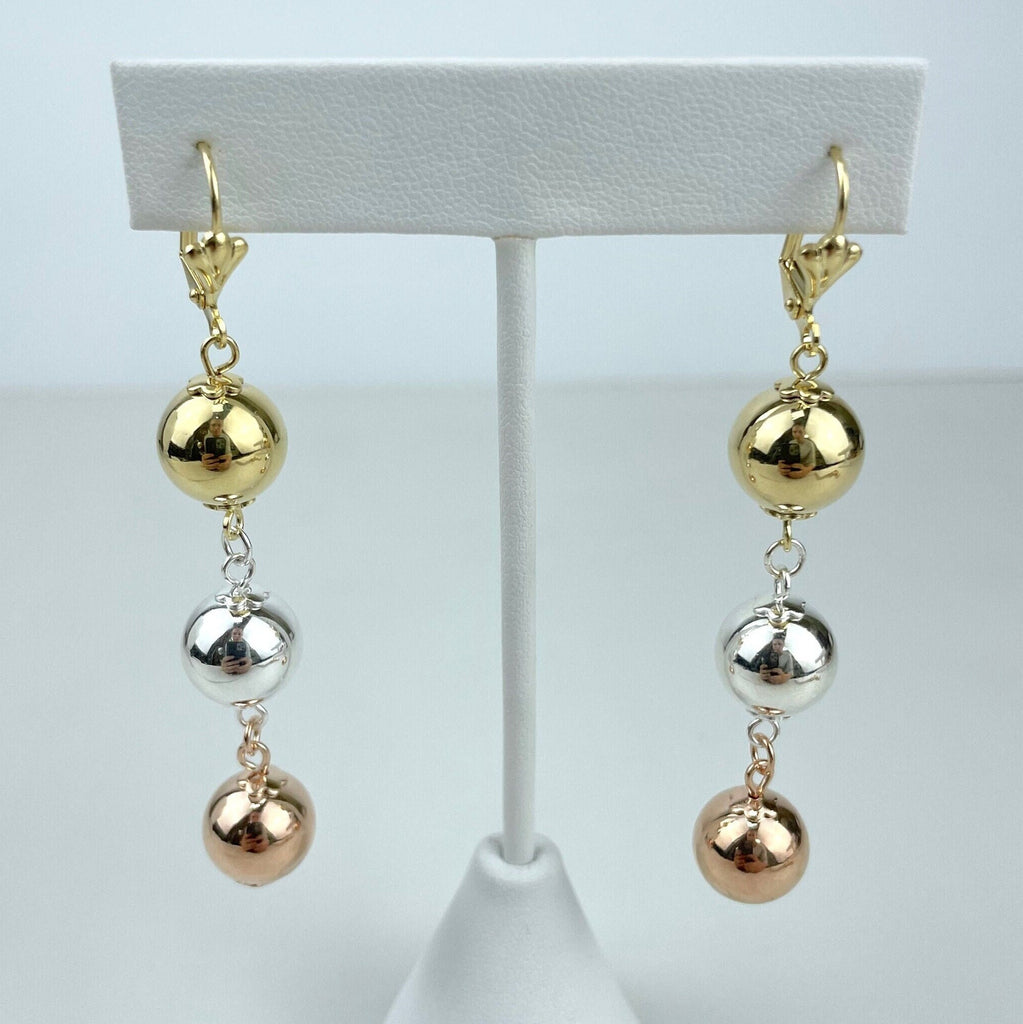 18k Gold Filled Three Tone Balls Dangle Earrings