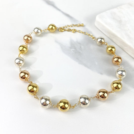 18k Gold Filled Three Tone Ball Choker